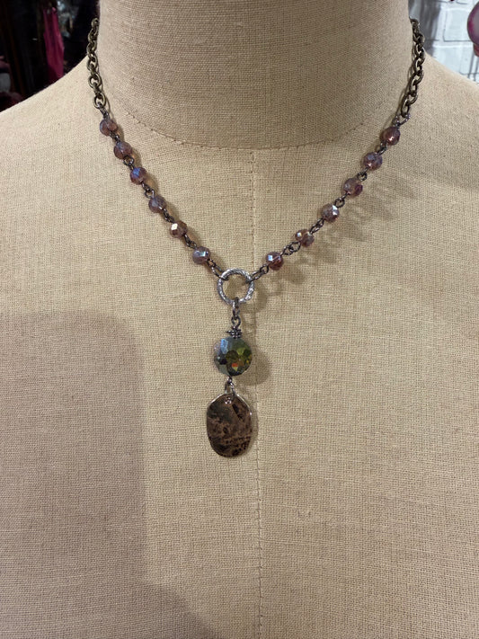 Purple Bead Iridescent Drop Necklace