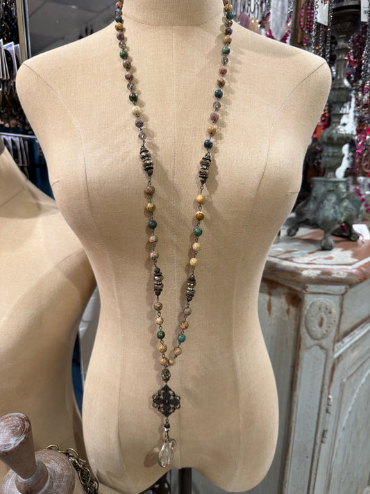 Long Boho Beaded Necklace