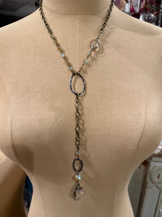 Blue And Brown Bead Drop Necklace