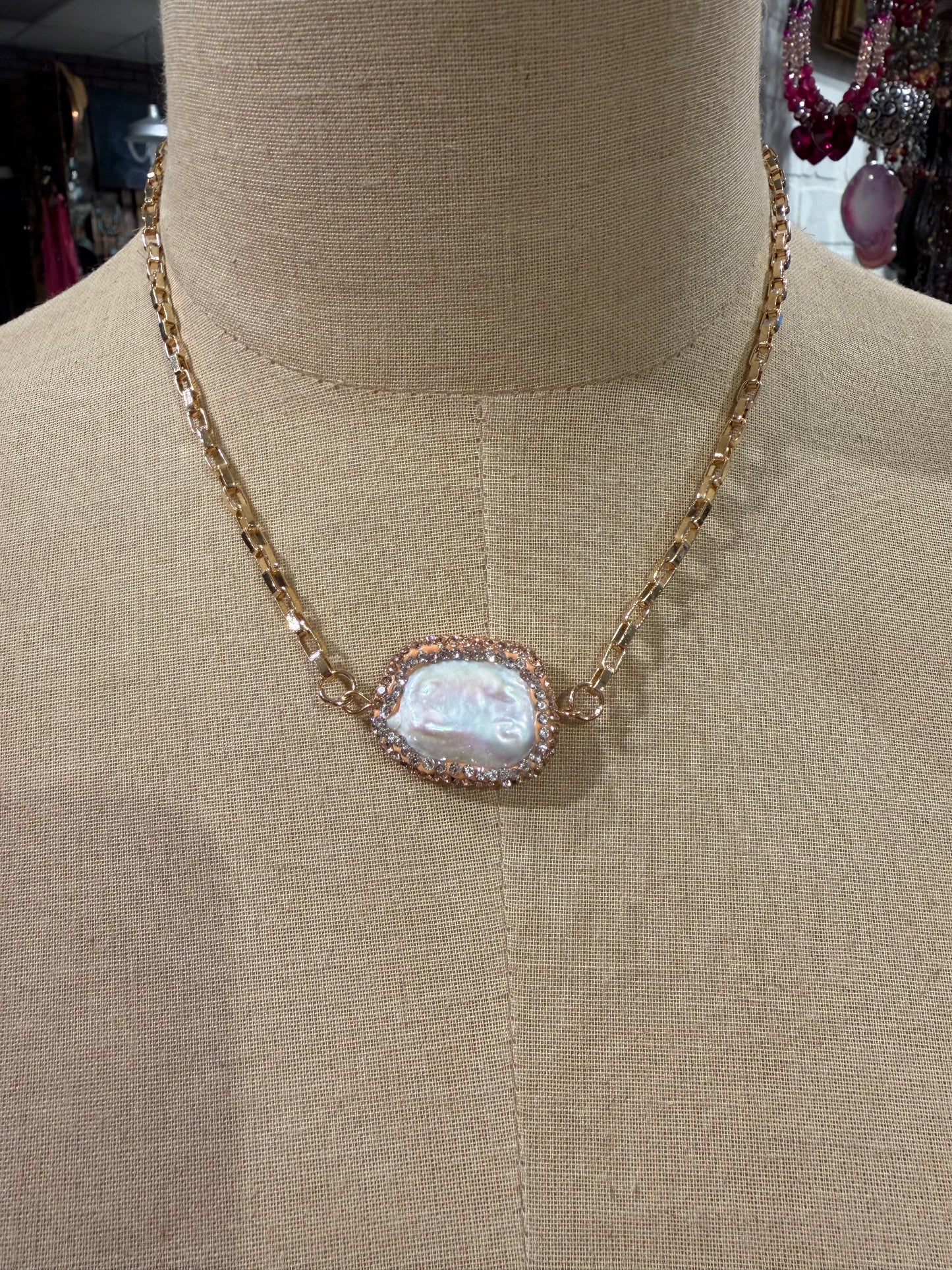 Gold Pearl Chain Necklace