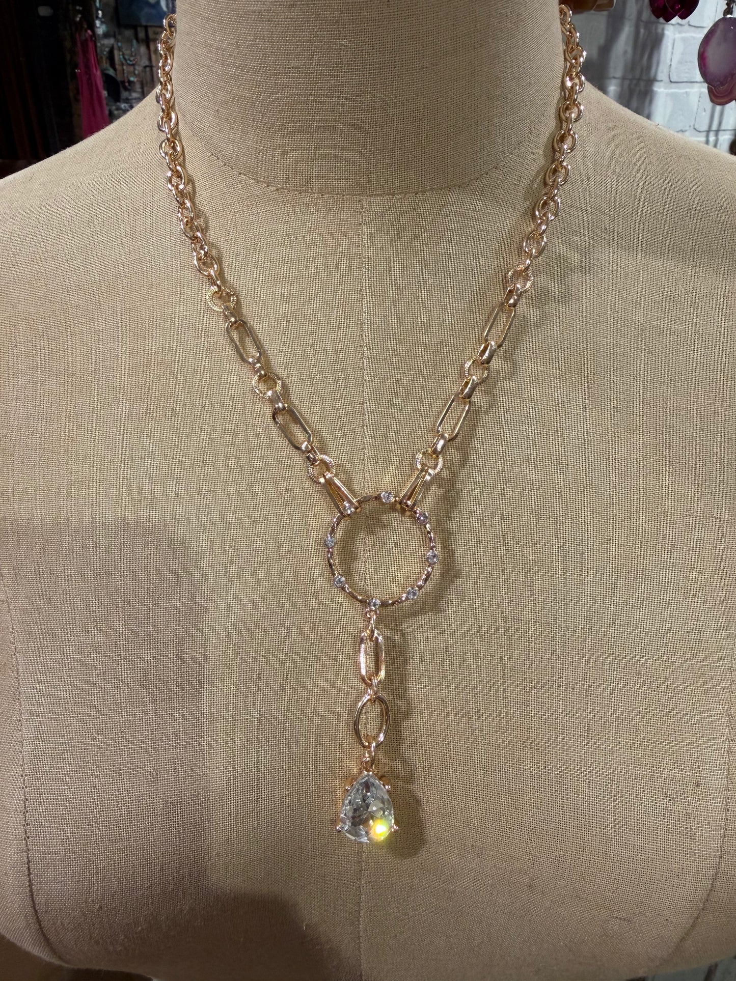 Gold Crystal Drop Necklace
