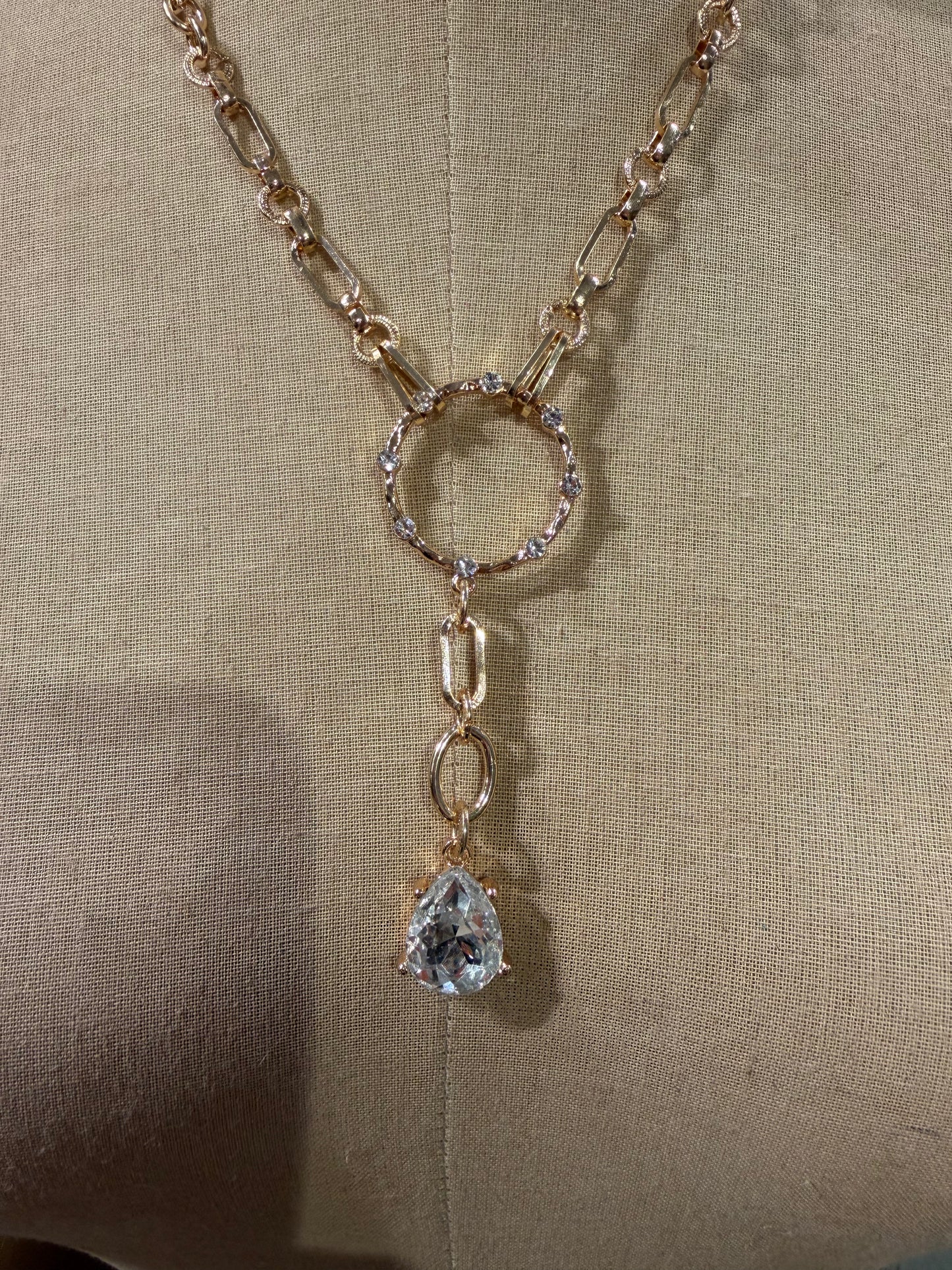 Gold Crystal Drop Necklace