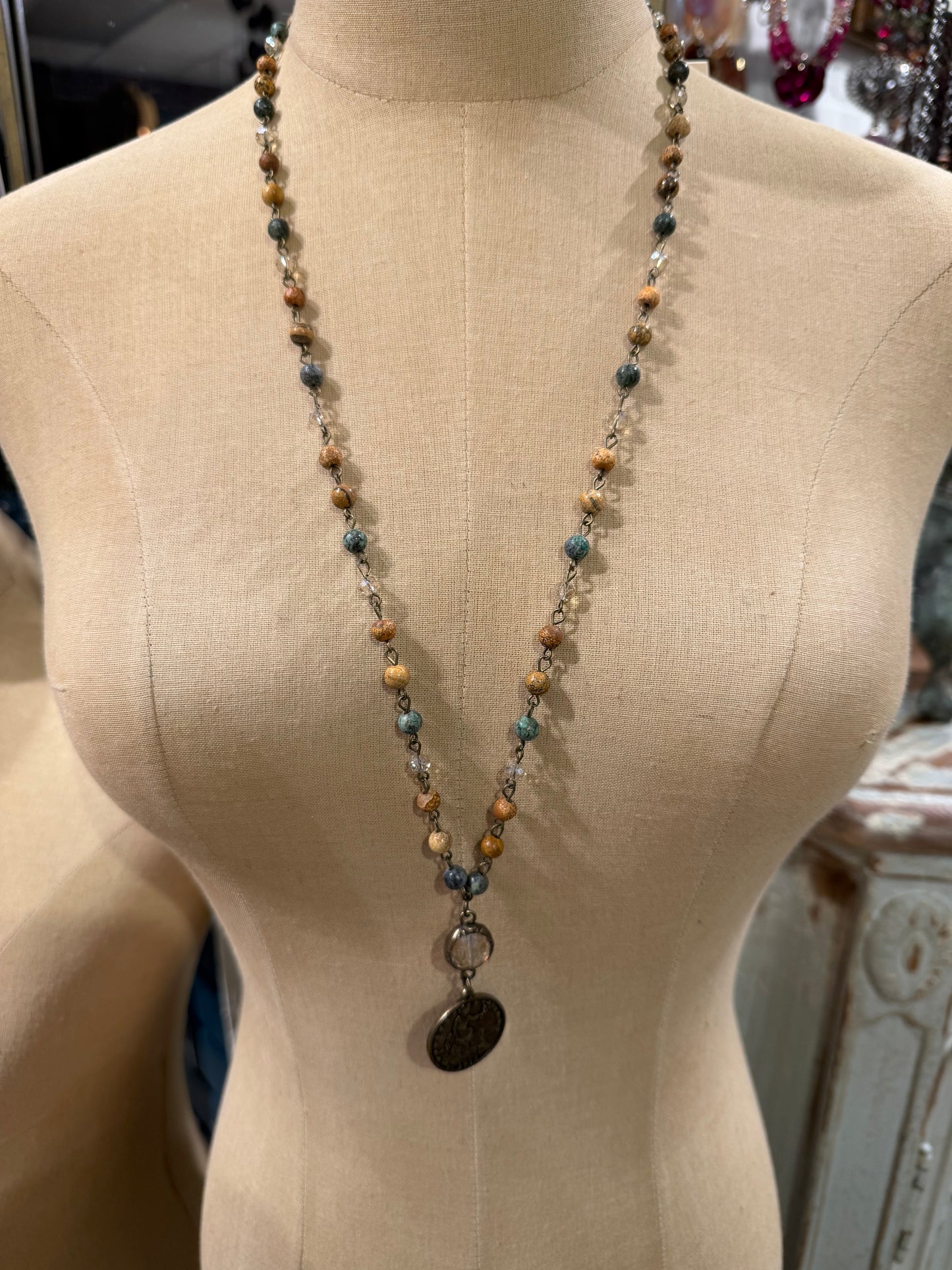 Boho Beaded Coin Necklace