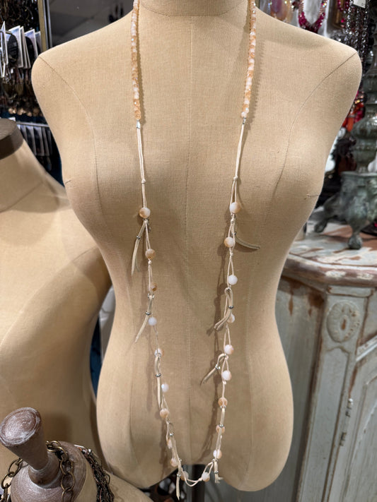 White Bead & Tassel Necklace