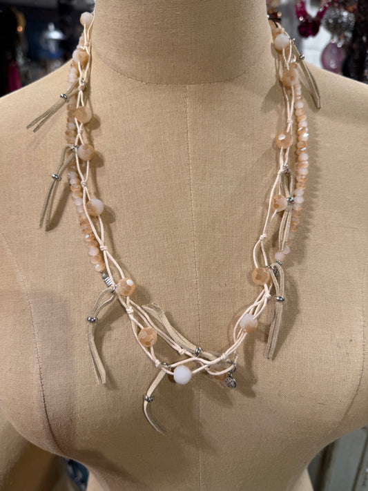 White Bead & Tassel Necklace
