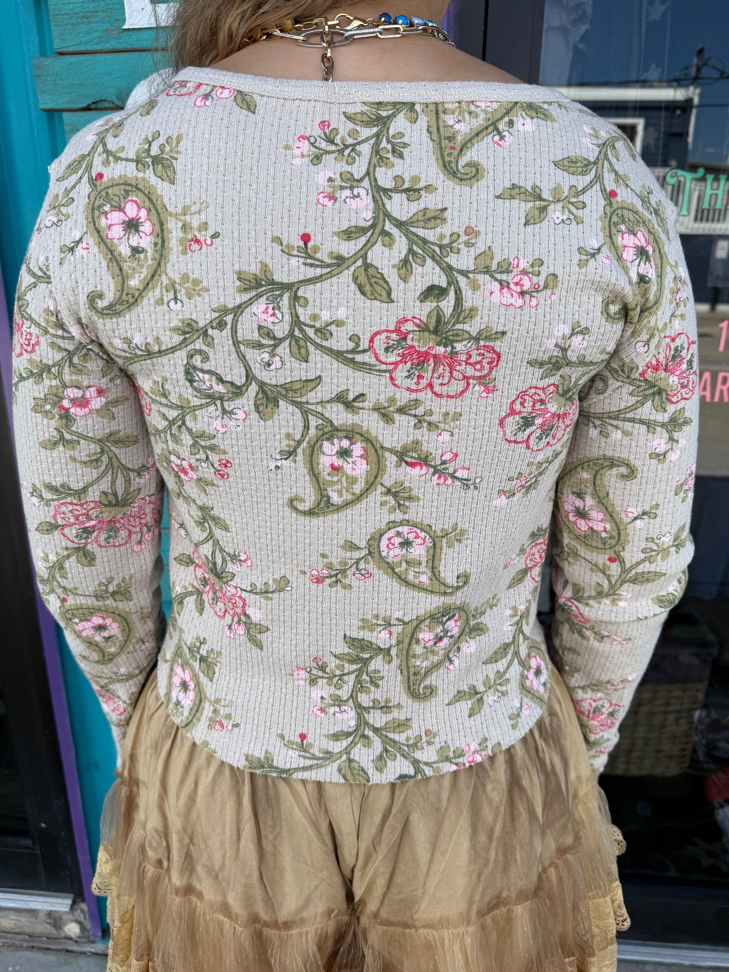 Vintage Floral Botanical Print Ribbed Knit Button Cardigan