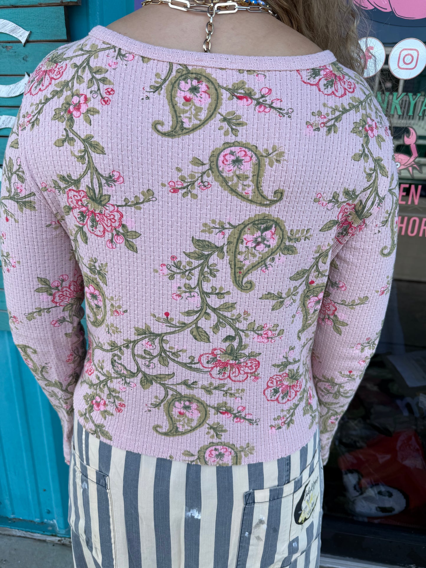 Vintage Floral Botanical Print Ribbed Knit Button Cardigan