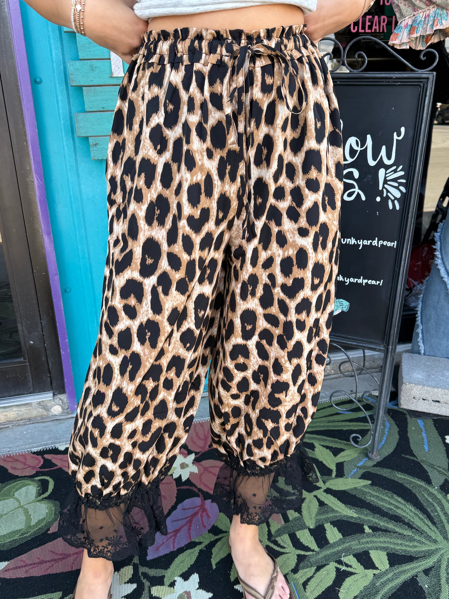 Plus Leopard Printed  Wide Leg Bloomer Pants