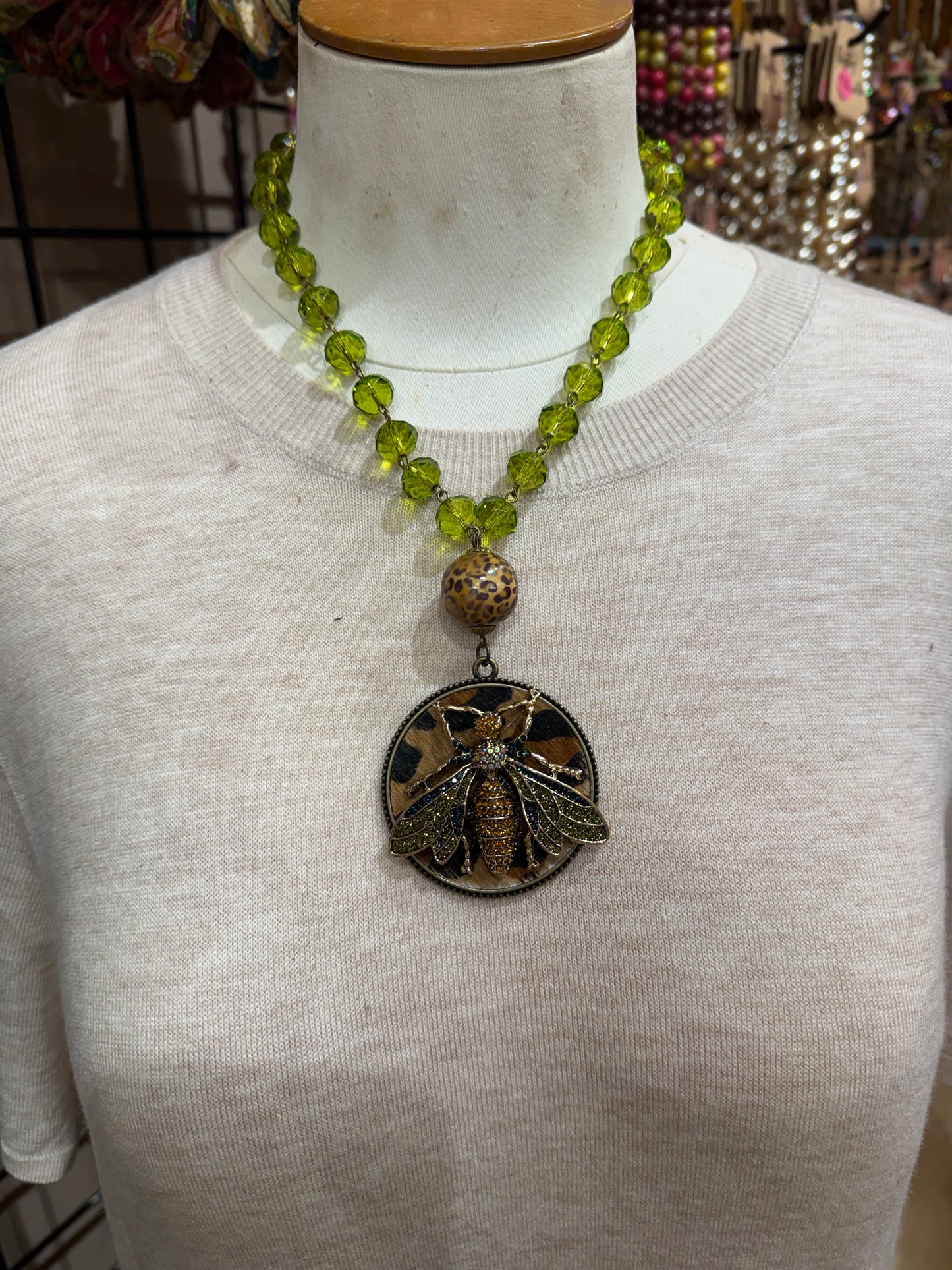 Leopard Green Bee Necklace