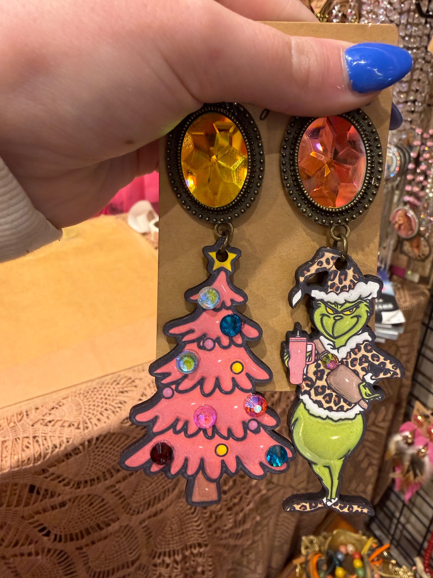 Pink Grinch Earrings