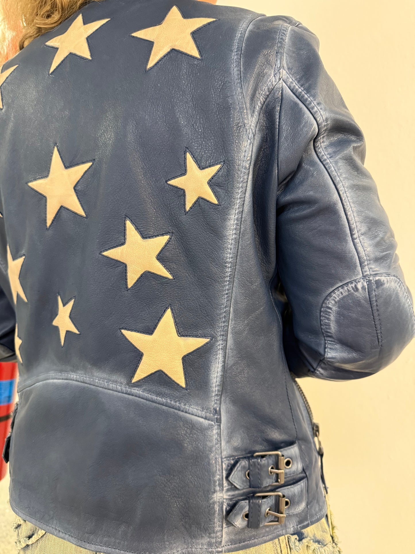 Denim Blue Leather Star Jacket