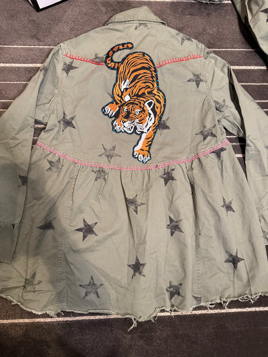 Army Green Star Jacket With Patches