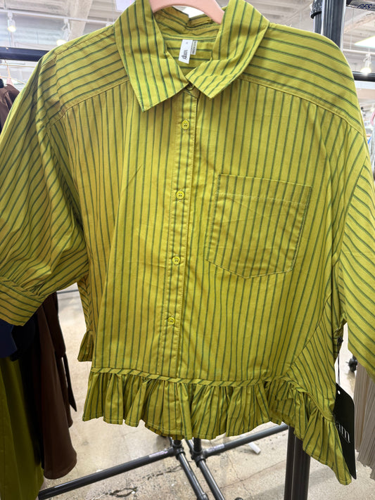 PRE ORDER Green Stripped Ruffle Top