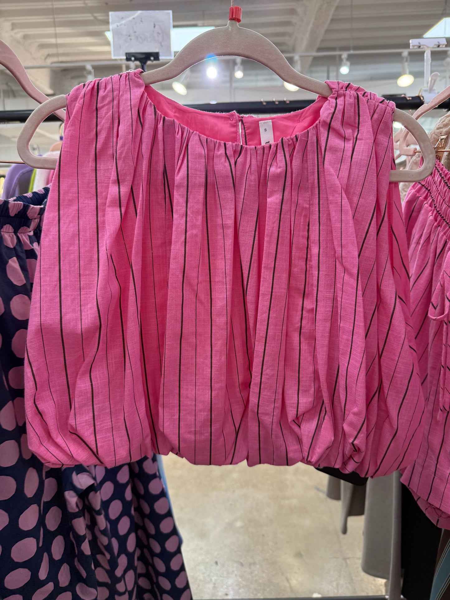 PEE ORDER Pink And Brown Stripped Bubble Top