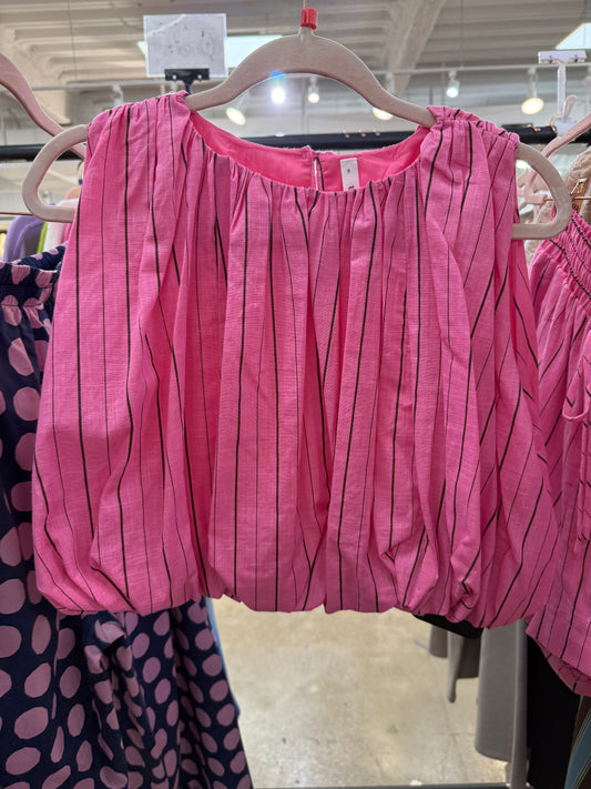 PEE ORDER Pink And Brown Stripped Bubble Top