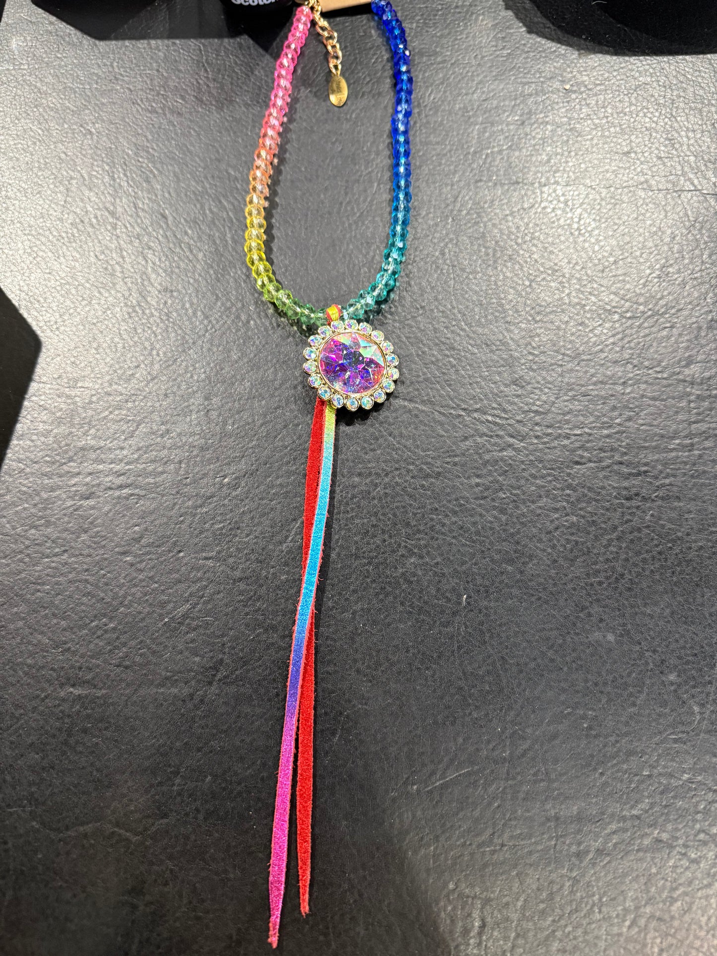 Rainbow Bling Leather necklace