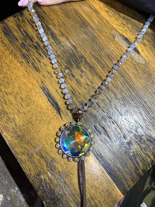 Beaded Bling Leather Necklace