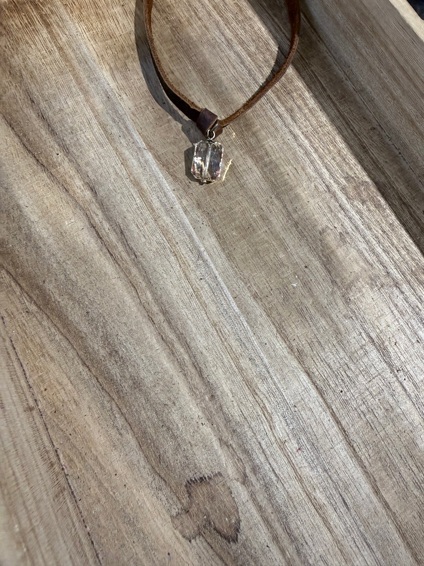 Brown Leather Crystal Choker