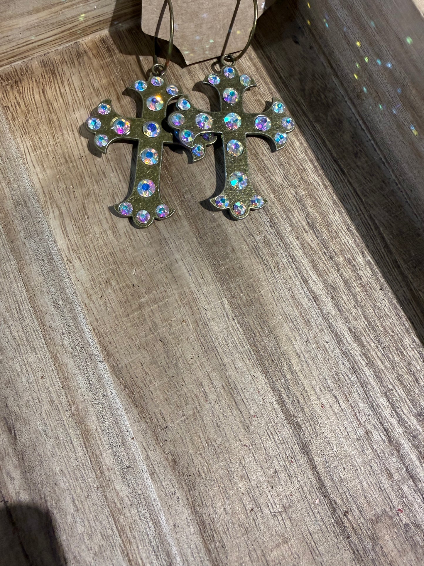 Bling Cross Earrings (bronze)
