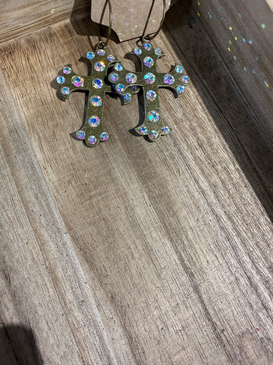 Bling Cross Earrings (bronze)