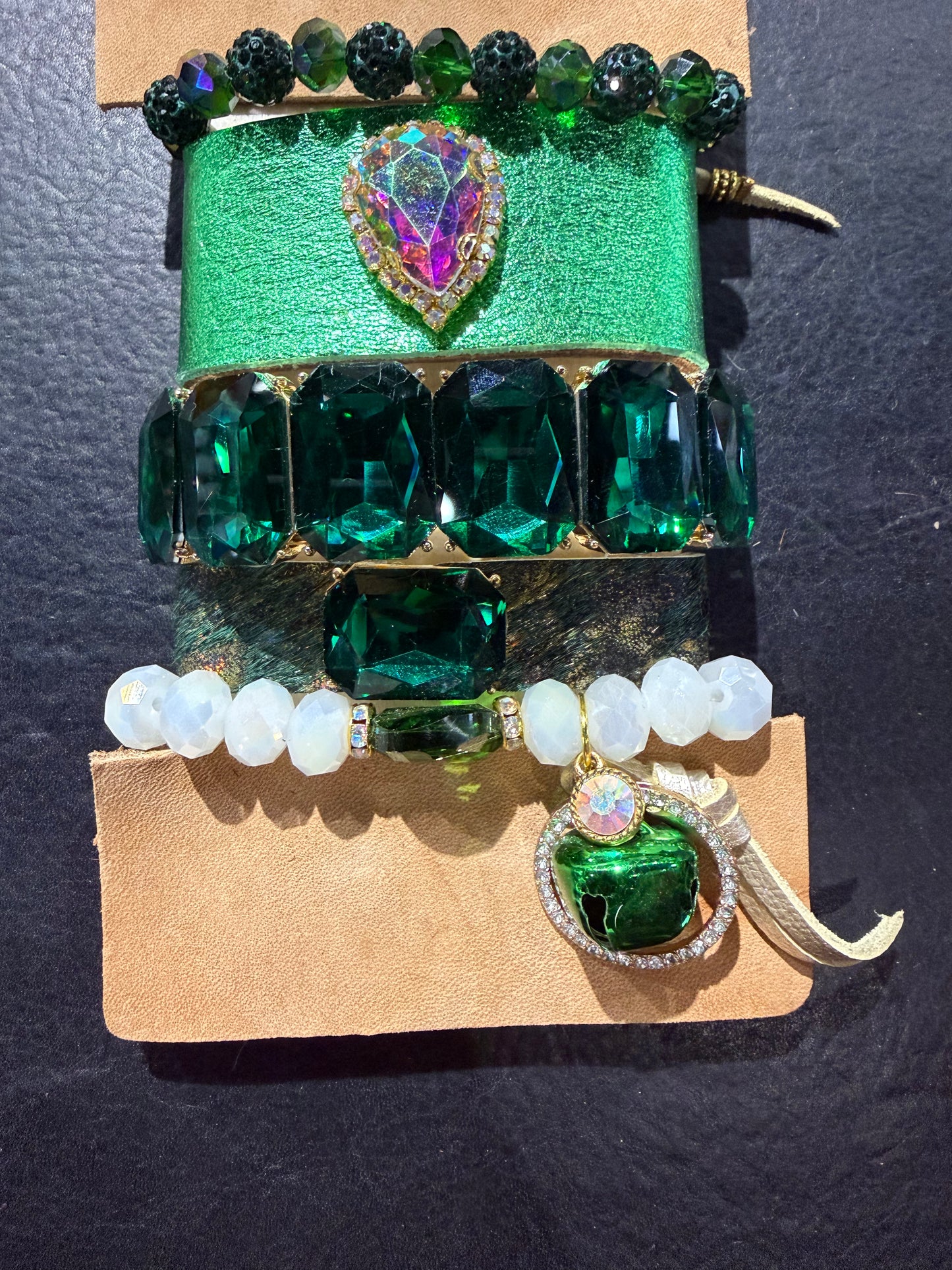 Green Bell Bracelet Stack