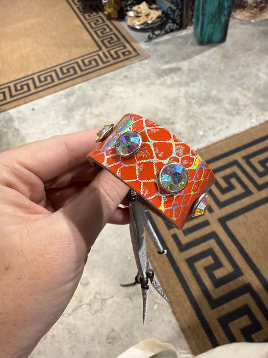 Orange Crystal Leather Bracelet
