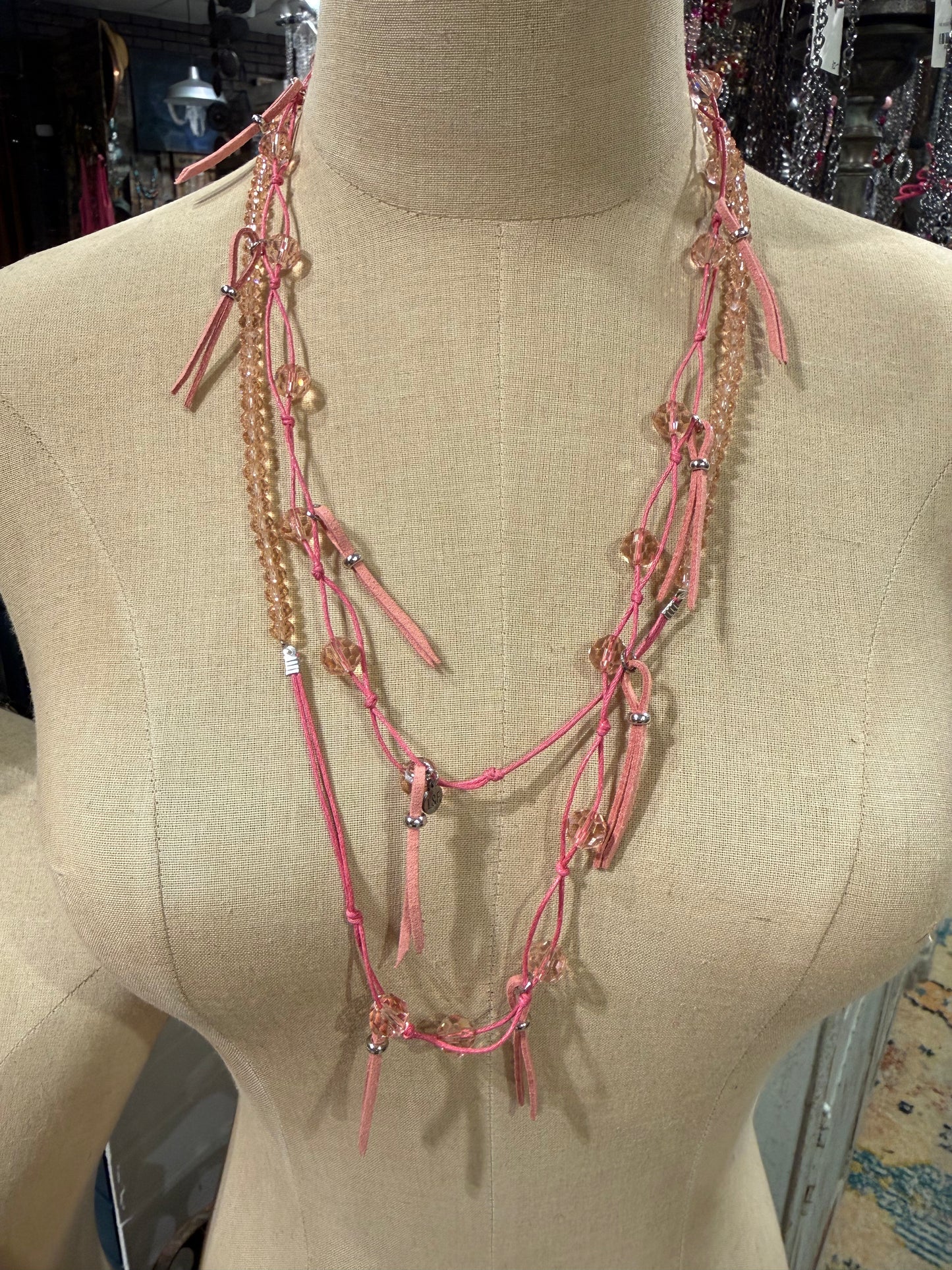 Pink Bead & Tassel Necklace