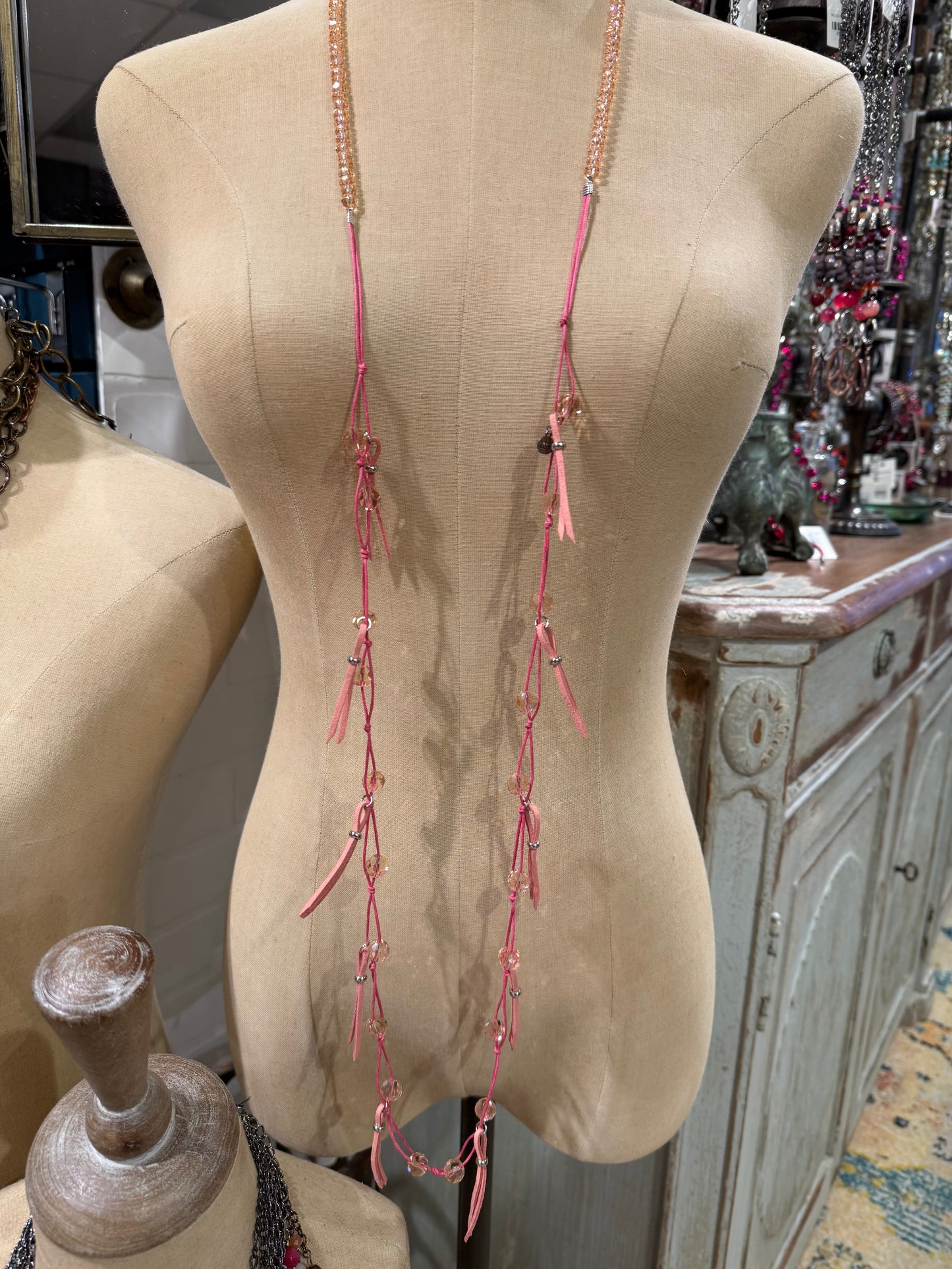 Pink Bead & Tassel Necklace