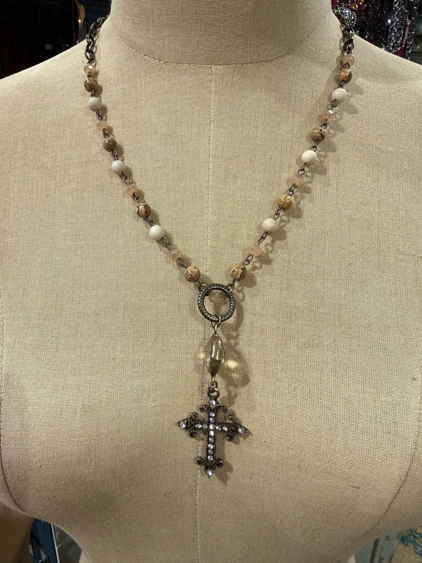 Beaded Bling Cross Necklace