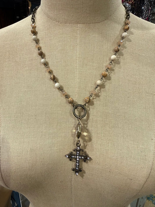 Beaded Bling Cross Necklace