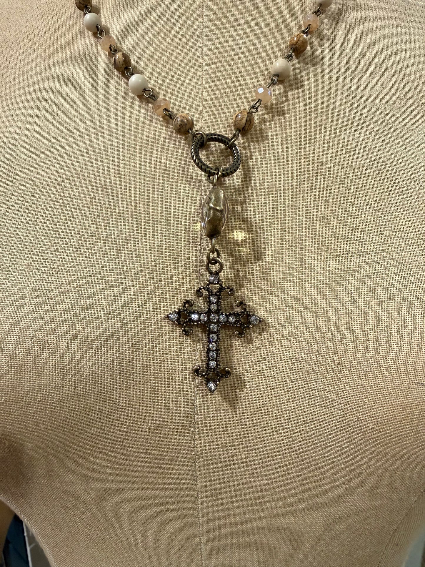 Beaded Bling Cross Necklace
