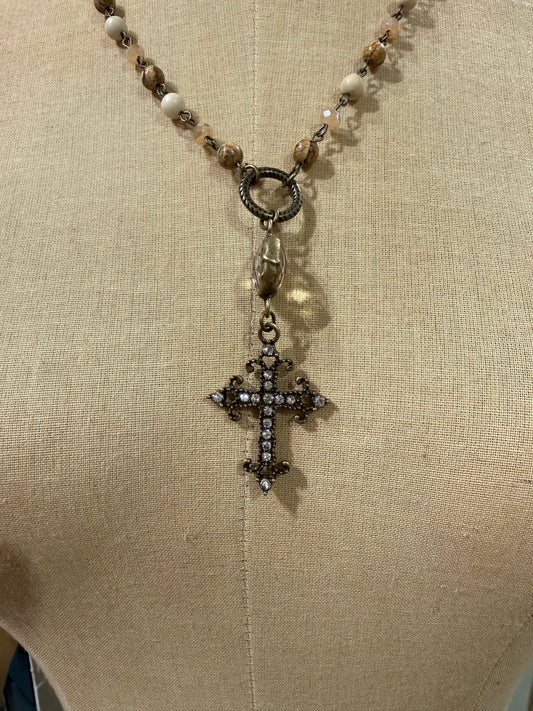 Beaded Bling Cross Necklace