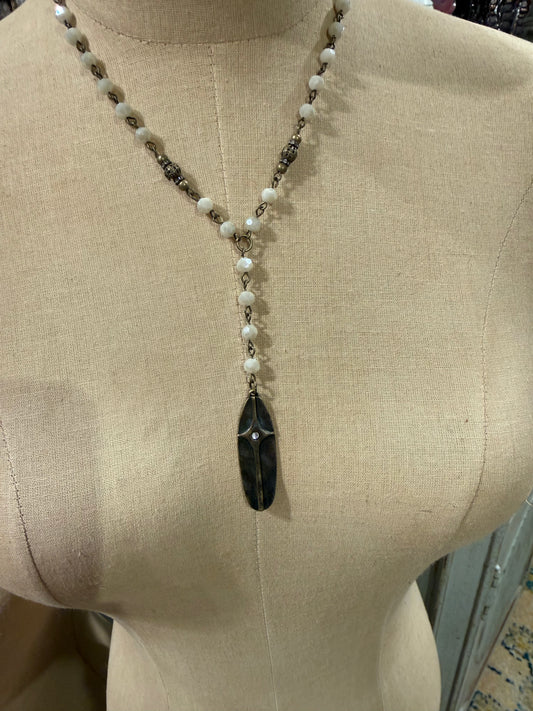 White Beaded Drop Necklace