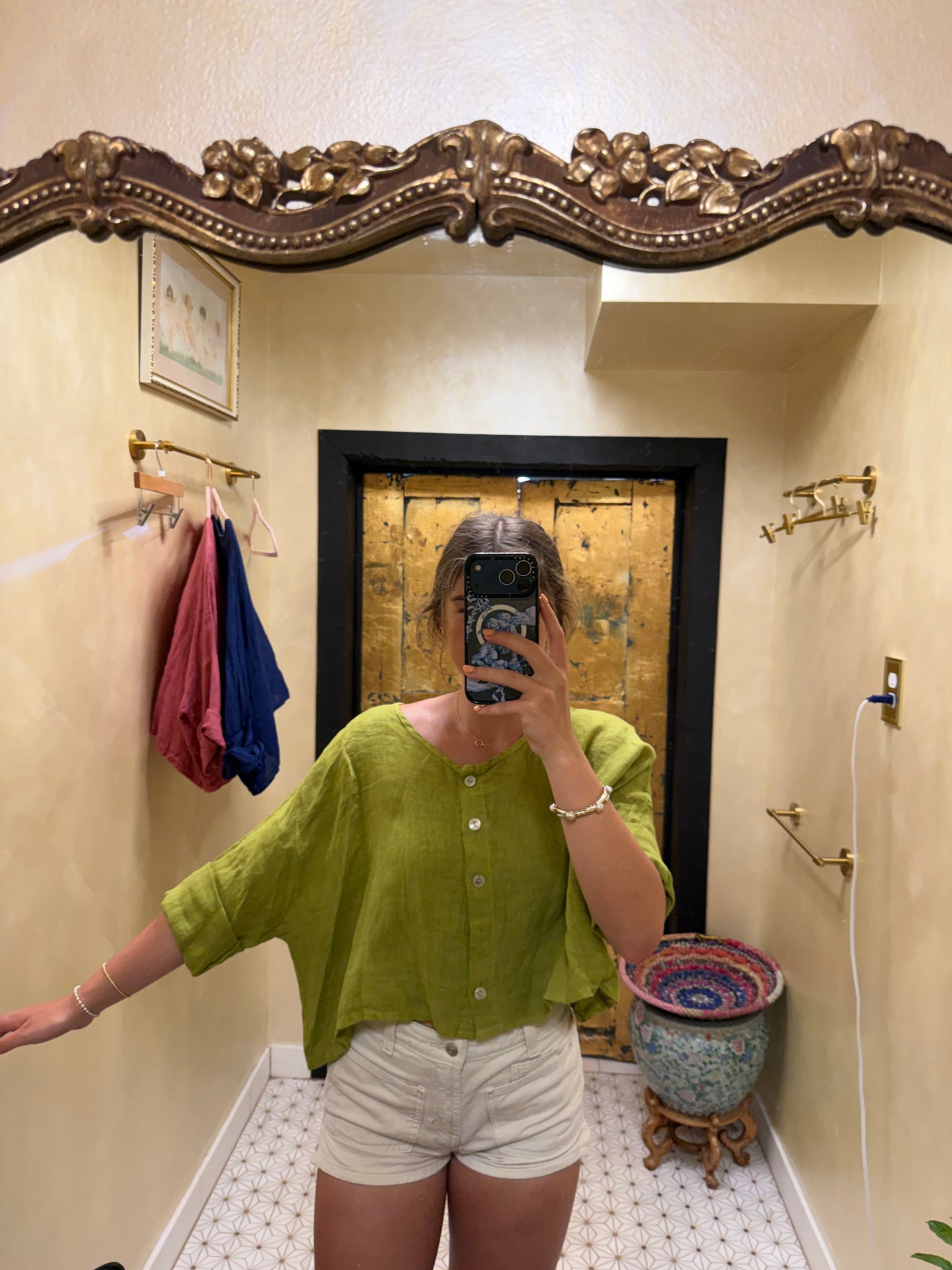 3/4 sleeve linen jacket 100% linen: Vert anis
