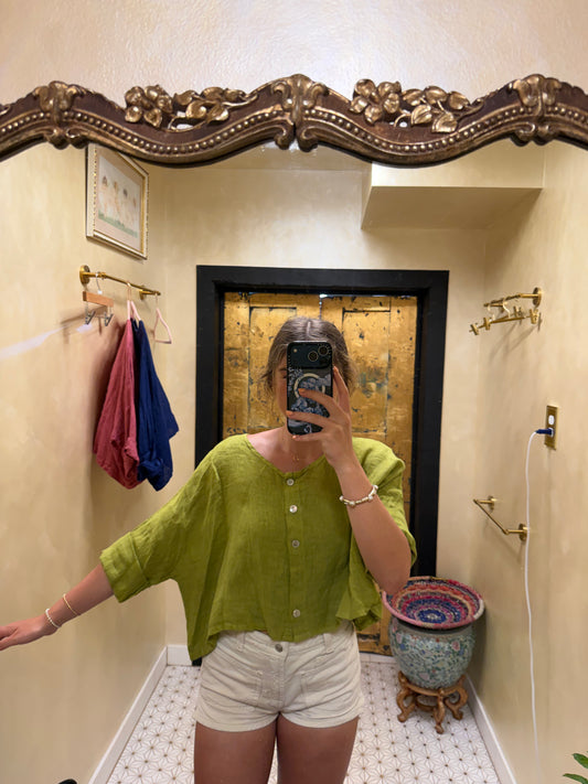 3/4 sleeve linen jacket 100% linen: Vert anis
