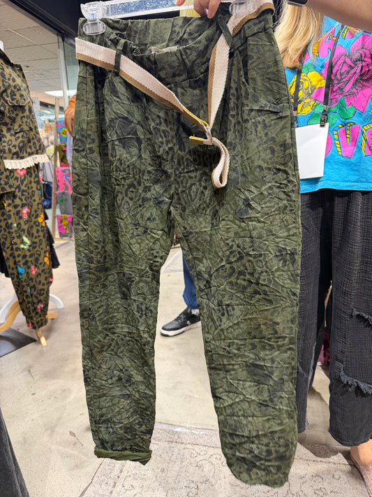 LEOPARD ARMY BELT PANTS