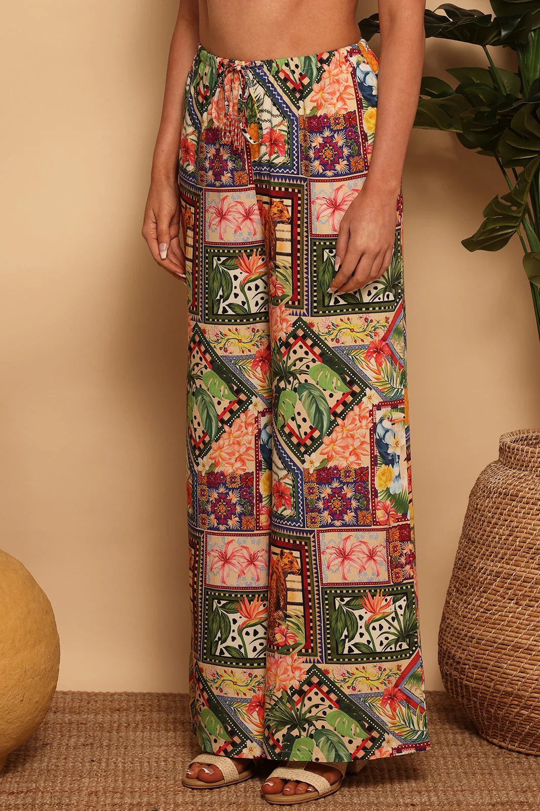 Tropical Patchwork Beaded Beach Pant