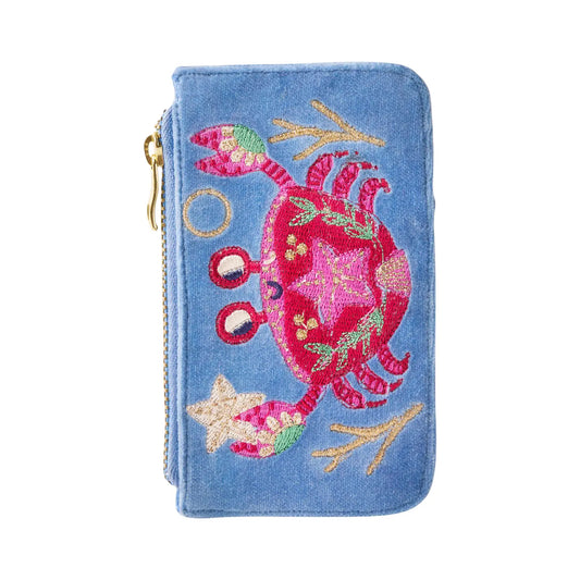 Velvet embroidered crab wallet 