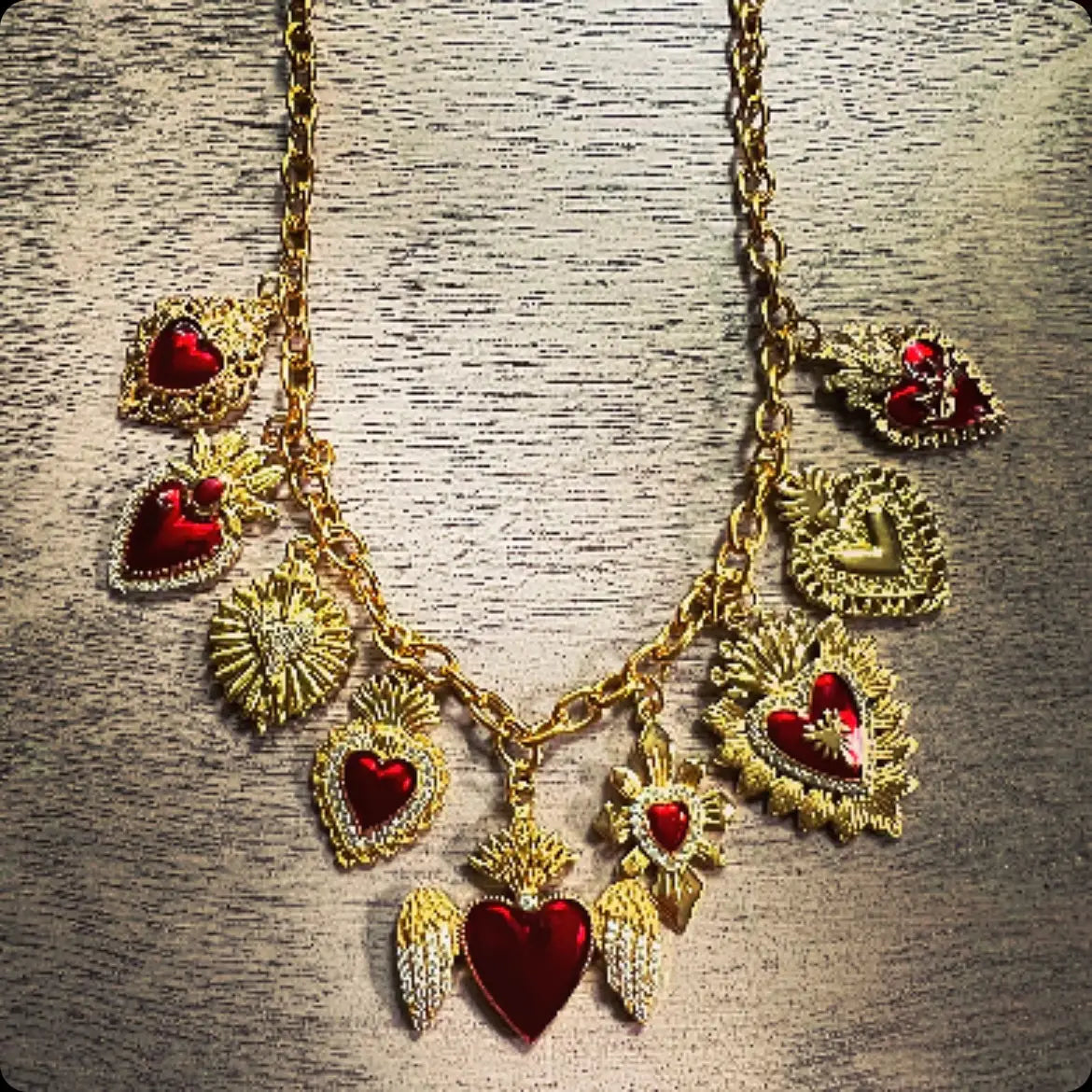 Queen of Hearts Charm Necklace Sacred Heart