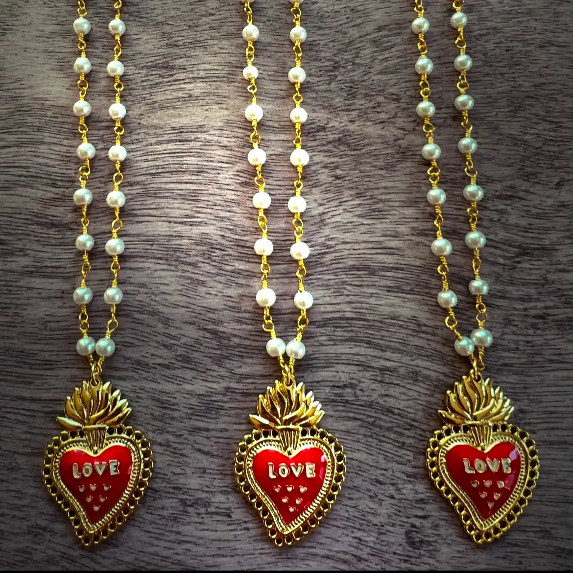 Red Sacred Flaming Heart Necklace