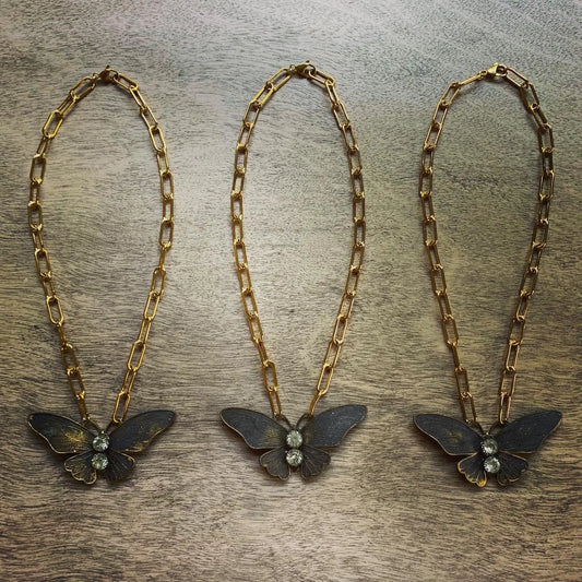 Vintage Black Butterfly Necklace