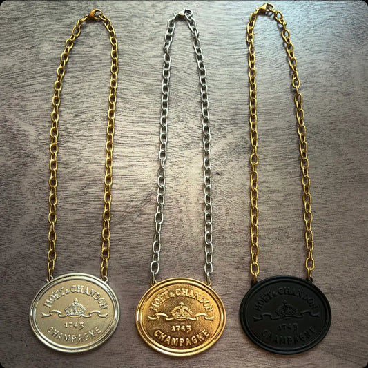 Moet Chandon Label Necklace in Burnished Gold