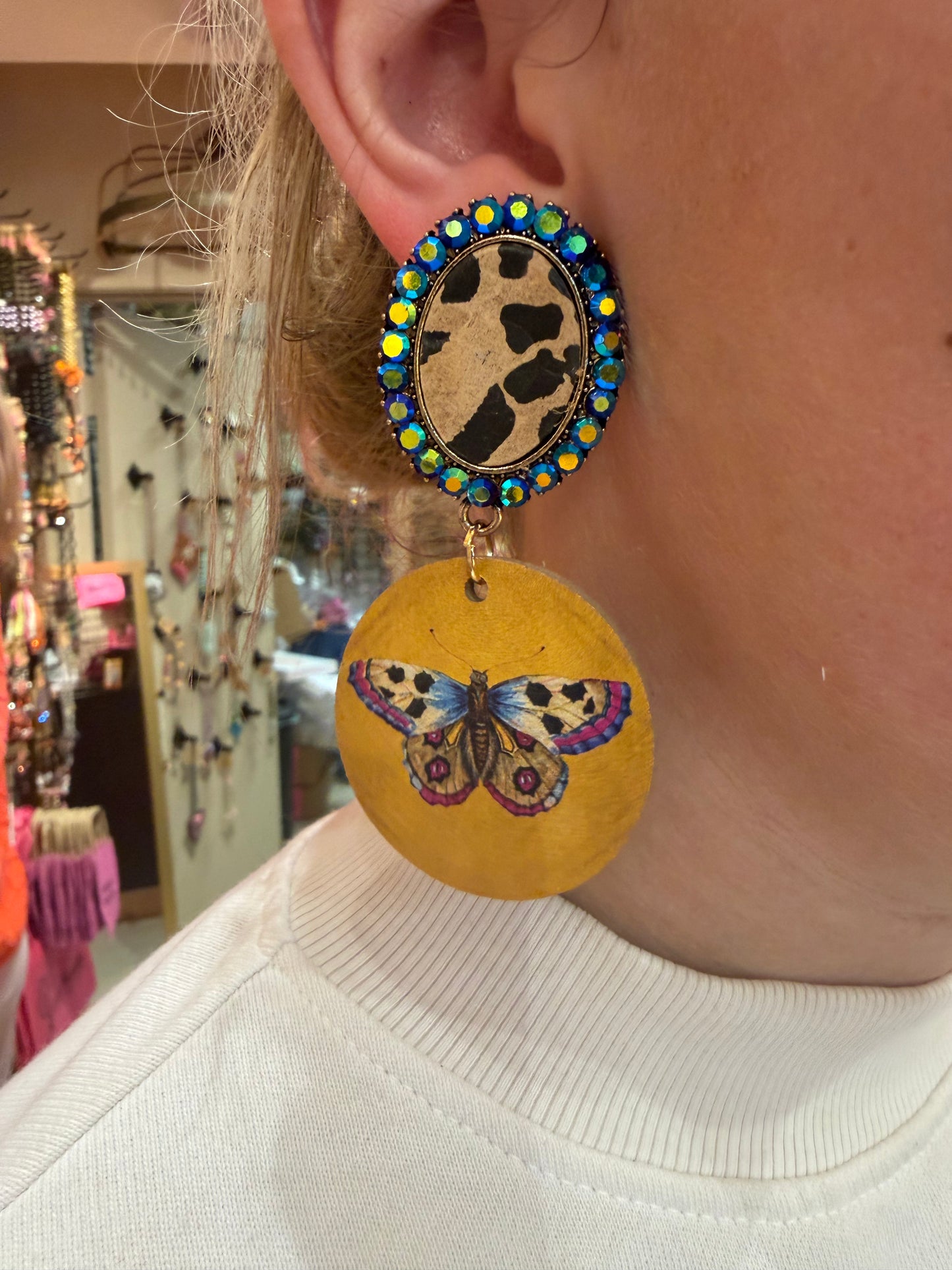 Blue Crystal Butterfly Earrings