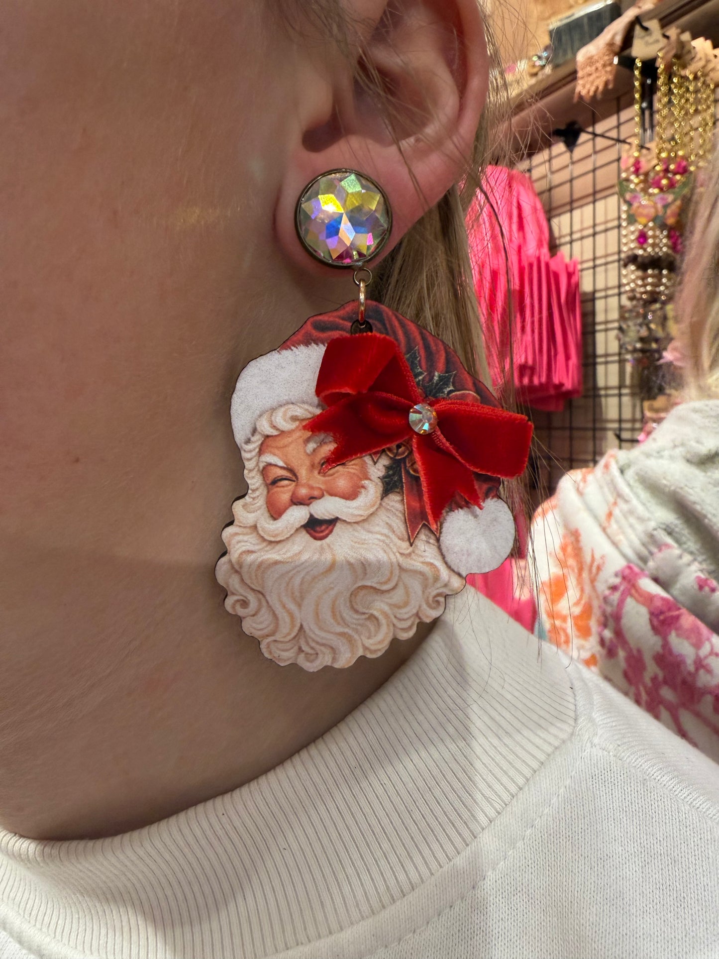 Red Bow Santa Earrings