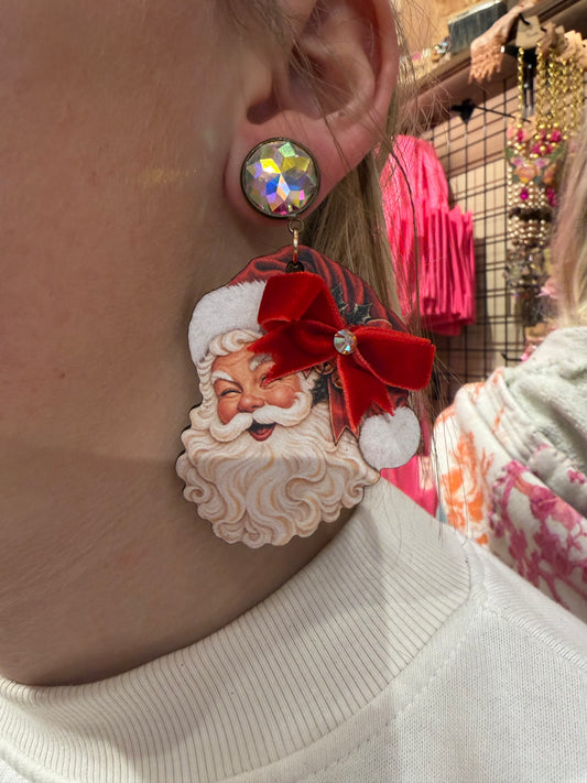 Red Bow Santa Earrings