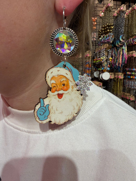 Blue Snowflake Santa Earrings