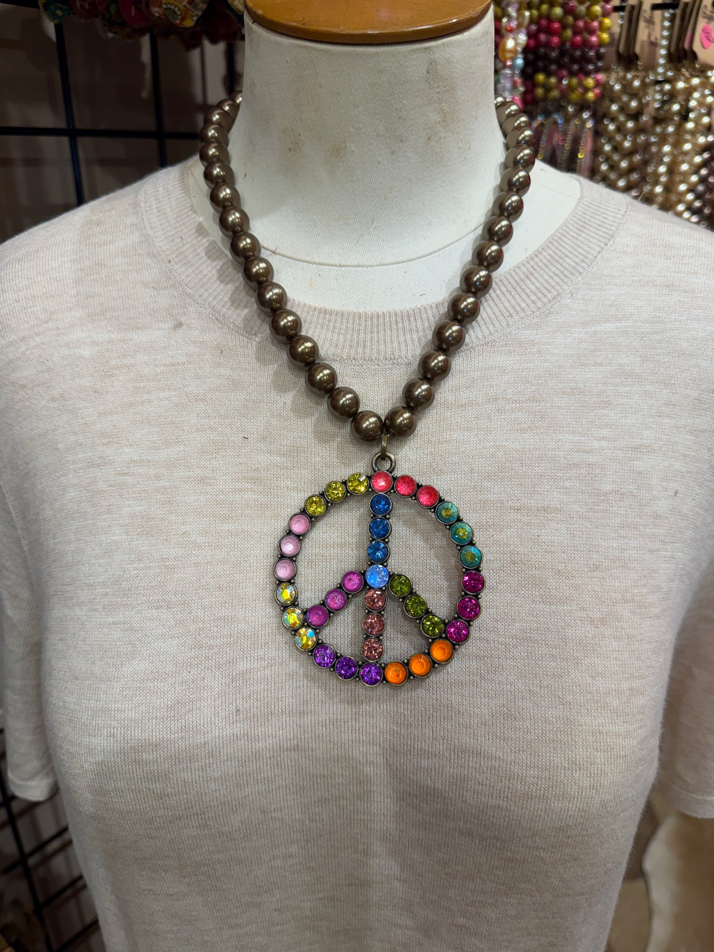 Brown Bead Bling Peace Sign