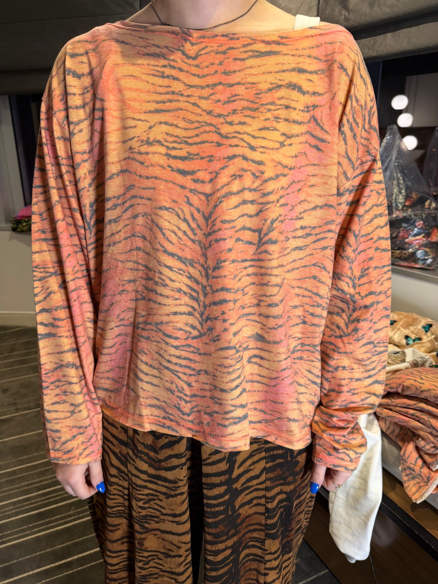 Orange Tiger Print Long Sleeve Shirt