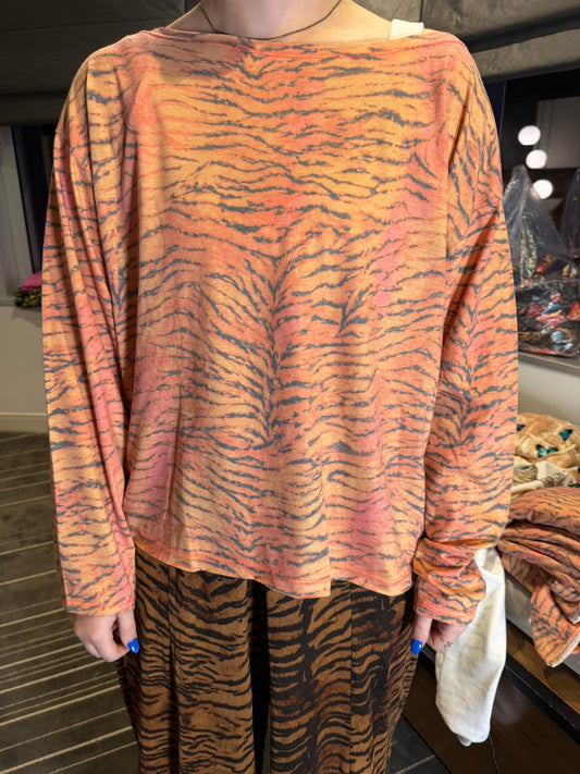 Orange Tiger Print Long Sleeve Shirt