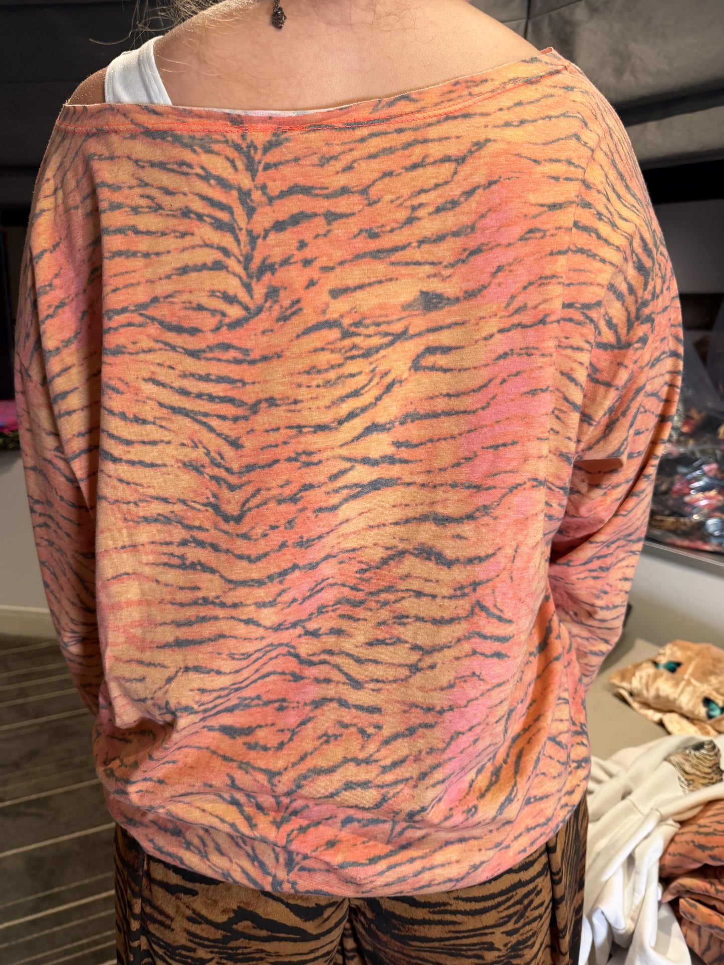 Orange Tiger Print Long Sleeve Shirt